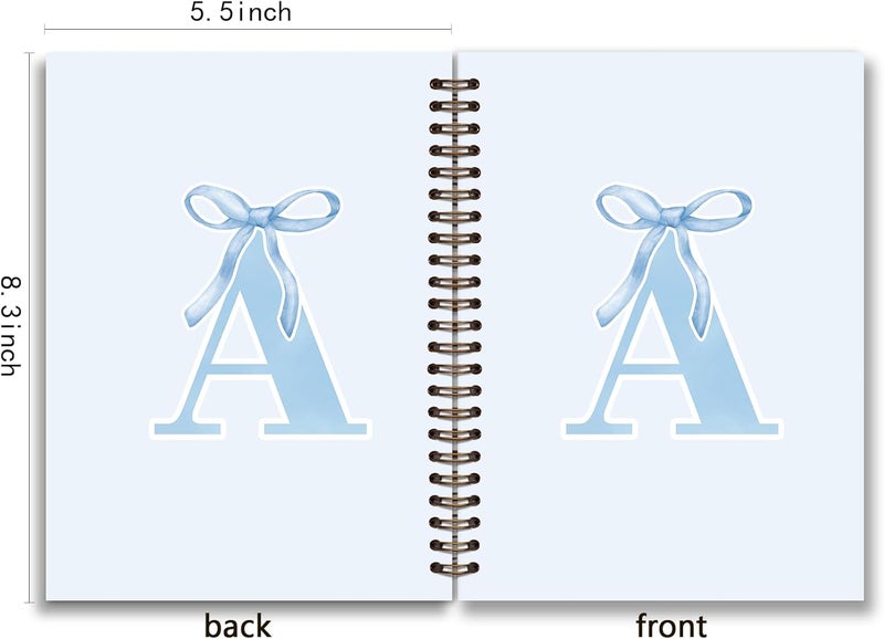 foedor Blue Bow Journal Notebook for Girls,Initial A Journals Personalized Diary Gifts for Teen Girl Kids,Monogrammed Gifts for Women,Trendy Coquette Cute Hardcover Spiral Notebook 5.5 x 8.3 - Image 2